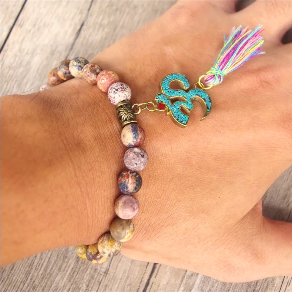 Inlaid turquoise OM Gemstone bracelet